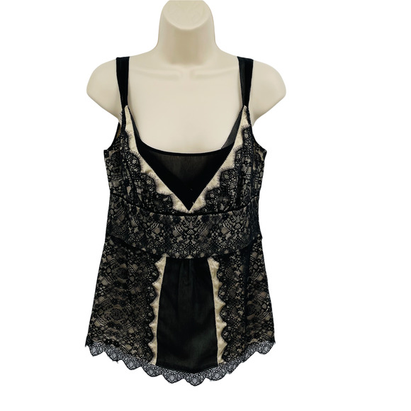Ann Taylor Babydoll Whimsigoth Top Womens 2 Black Satin Lace Layered V-Neck - Picture 1 of 8